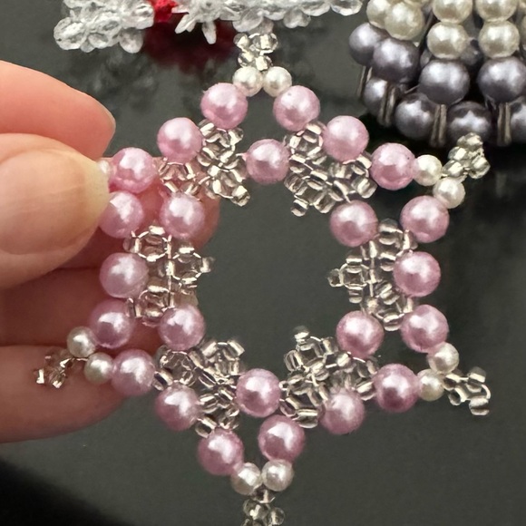 Handmade Christmas ornaments set of 7: 3 angels & 4 stars beaded pearled white - Picture 12 of 16